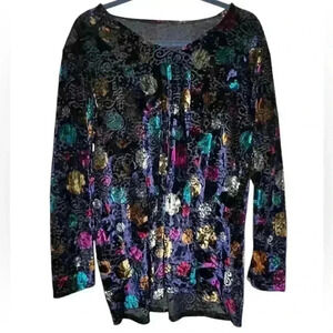 Velvet burnout long sleeve top Andrea Lieu black with purple teal pink dots